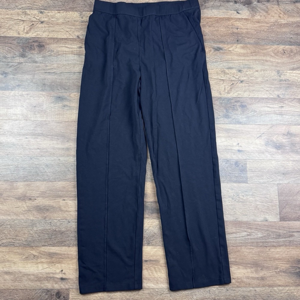 Eileen Fisher Organic Cotton Stretch Black Wide-Leg Pants Size Medium - Picture 2 of 10